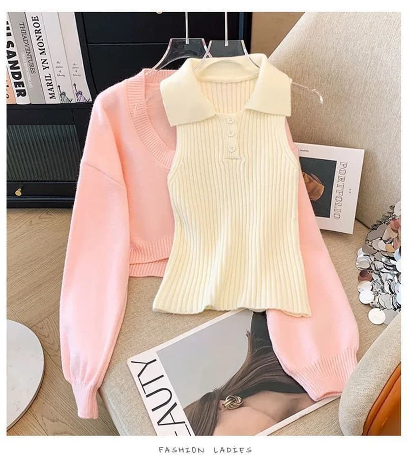 College Style Knitted Sweater Vest Two-piece Set For Women's Autumn 2026 Autumn Winter New Sweet Age Reducing Fashion Set