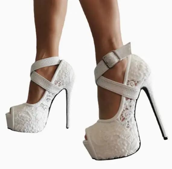 Pure White Lace Bling Crystal Rhinestone Cross Strap High Heel Sandals Women Peep Toe Platform Thin Heels Wedding Shoes Size 47