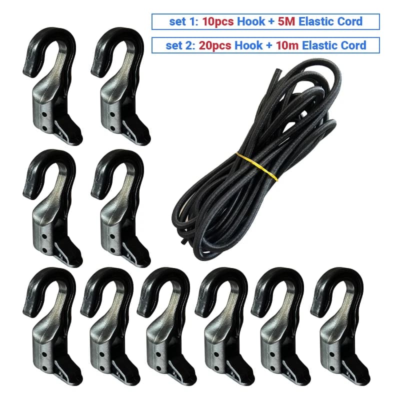 5M/10M Heavy Duty Elastico Bungee Shock Cord Strap Gancio di Plastica Elasticizzato per Auto Bagagli Tenda Kayak Barca Canoa Bici Corda Tie