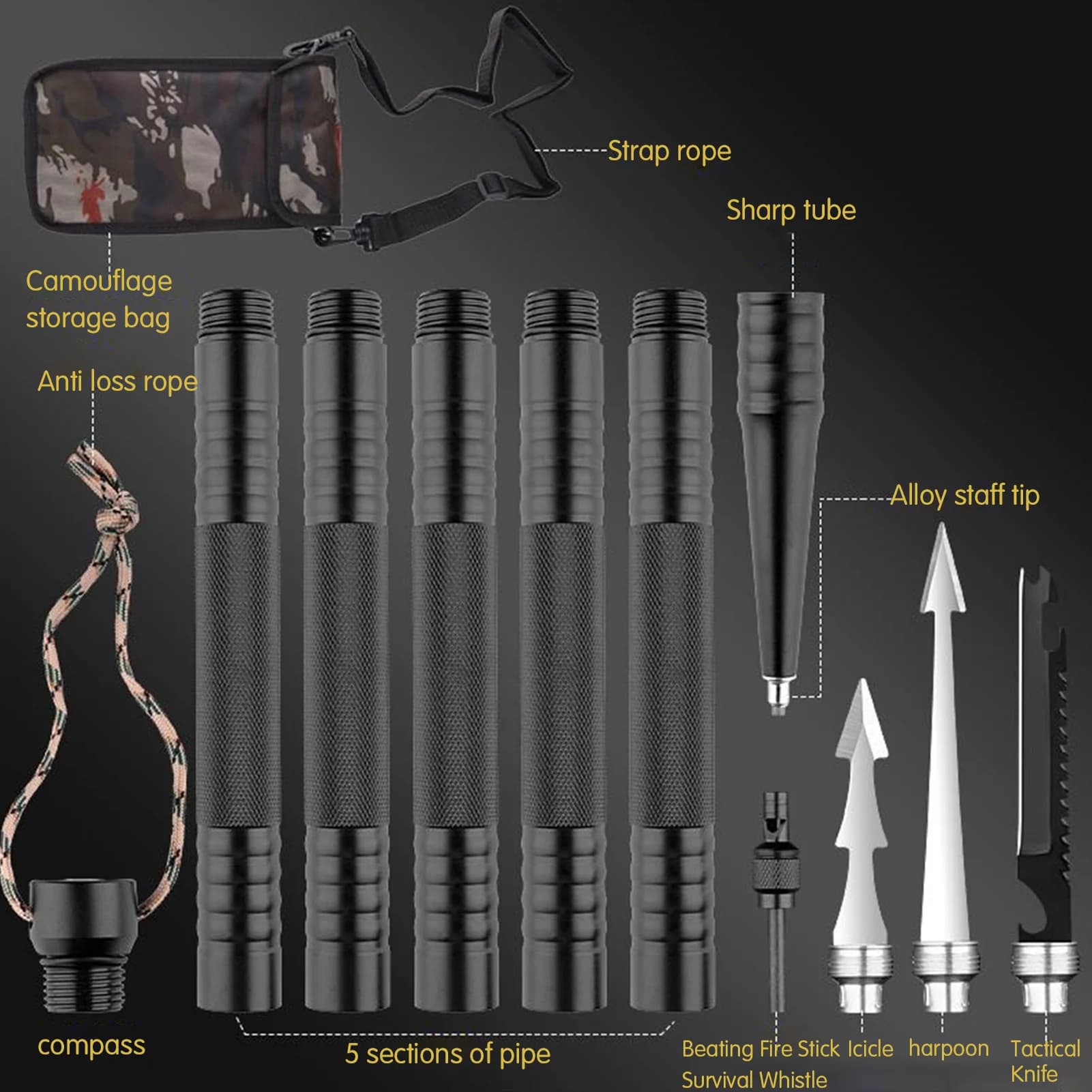 Foldable Trekking Sticks, Anti-Shock Adjustable Hiking Sticks for Mountain Climbing, Camping, Open Hiking Equipment Set