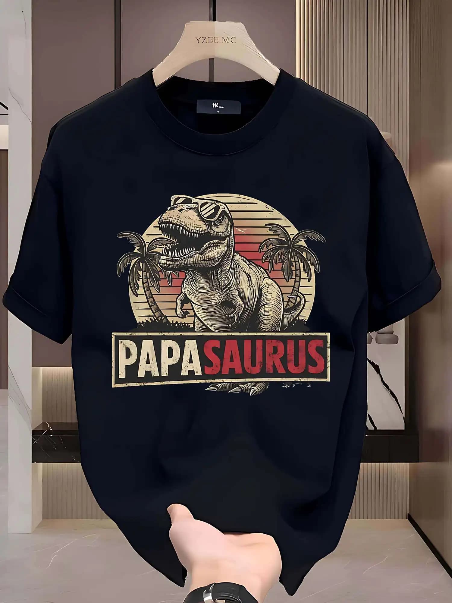 T-shirt dinosauro PAPASAURUS - Blu navy, maglietta unisex con orlo asimmetrico per palestra/escursionismo