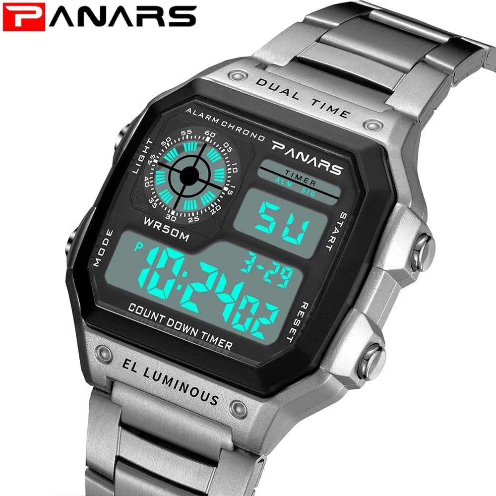Vendita calda Top Luxury cinturino in acciaio inossidabile orologi sportivi orologio da polso digitale con retroilluminazione impermeabile da uomo allarme maschile