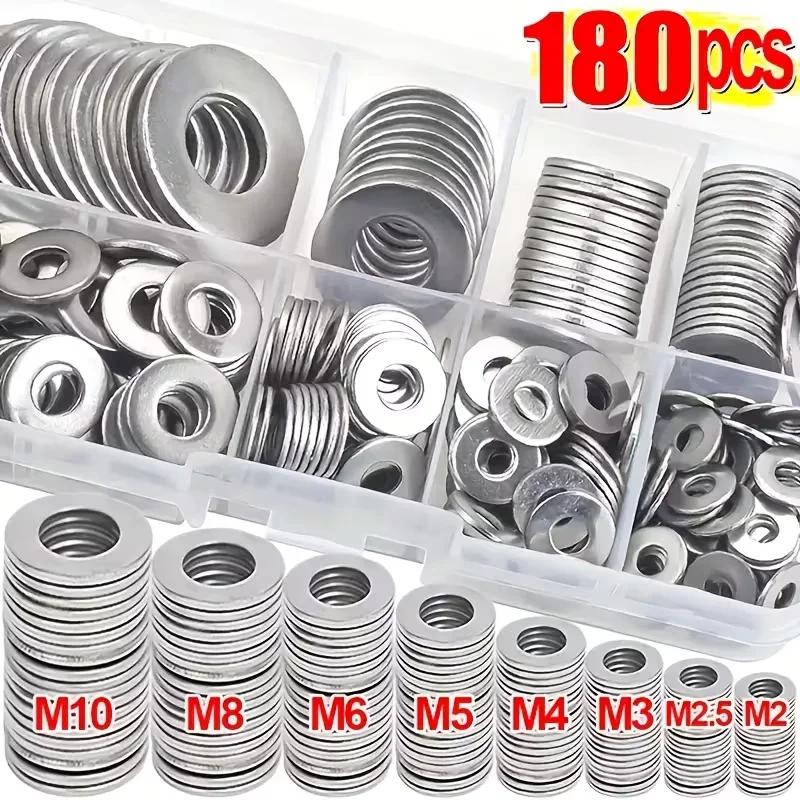 Assorted Stainless Steel Plate Washers Kit (M2, M2.5, M3, M4, M5, M6, M8, M10) - Suitable for Home Decorations and Industrial Repairs