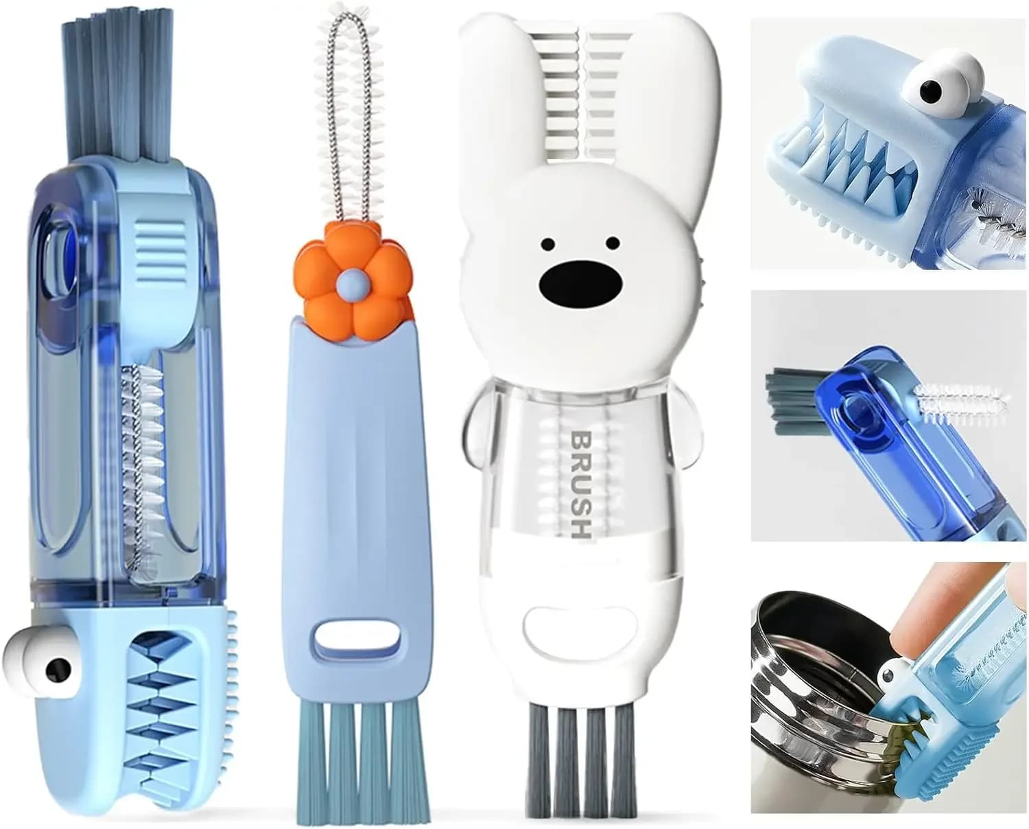 Set di spazzole 3 in 1 per bottiglie e tazze, strumento per la pulizia con testa in silicone, design compatto per una facile conservazione, multiuso