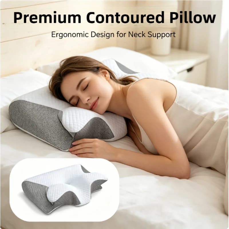 Cuscino Cervicale in Memory Foam 2 in 1, Cuscino Ergonomico Ortopedico per Alleviare il Dolore al Collo, Supporto per il Sonno