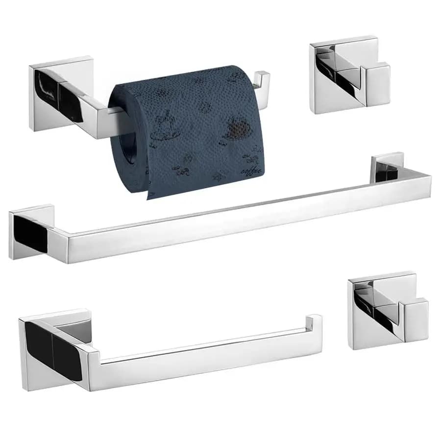 Set di 5 Accessori per Bagno in Metallo Lucidato, Include Portasciugamani da 23,4 Pollici, Porta Asciugamani per Mani, Porta Carta Igienica e 2 Ganci per Asciugamani