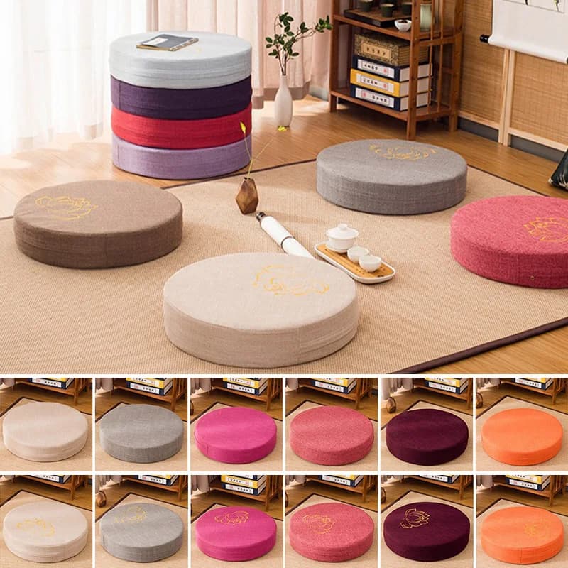 40x10cm Lotus Embroidered Yoga Meditation Cushion Washable Round Backrest Pillow Thickening Fill Removable Cover Tatami Mat