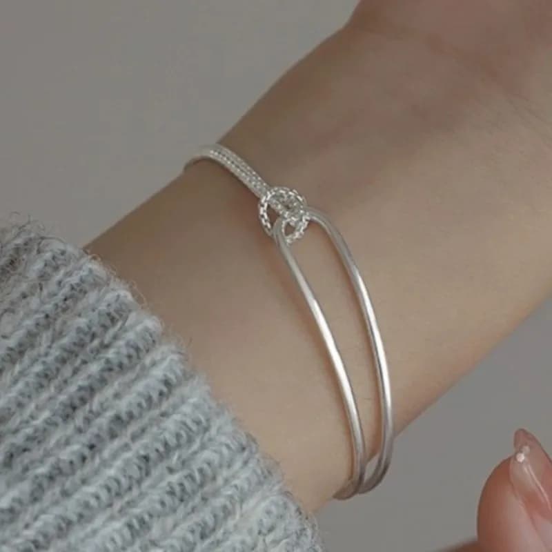 Elegante braccialetto dal design minimalista per le donne, signore, linee annodate a doppio strato geometriche, regali di gioielli a catena fatti a mano
