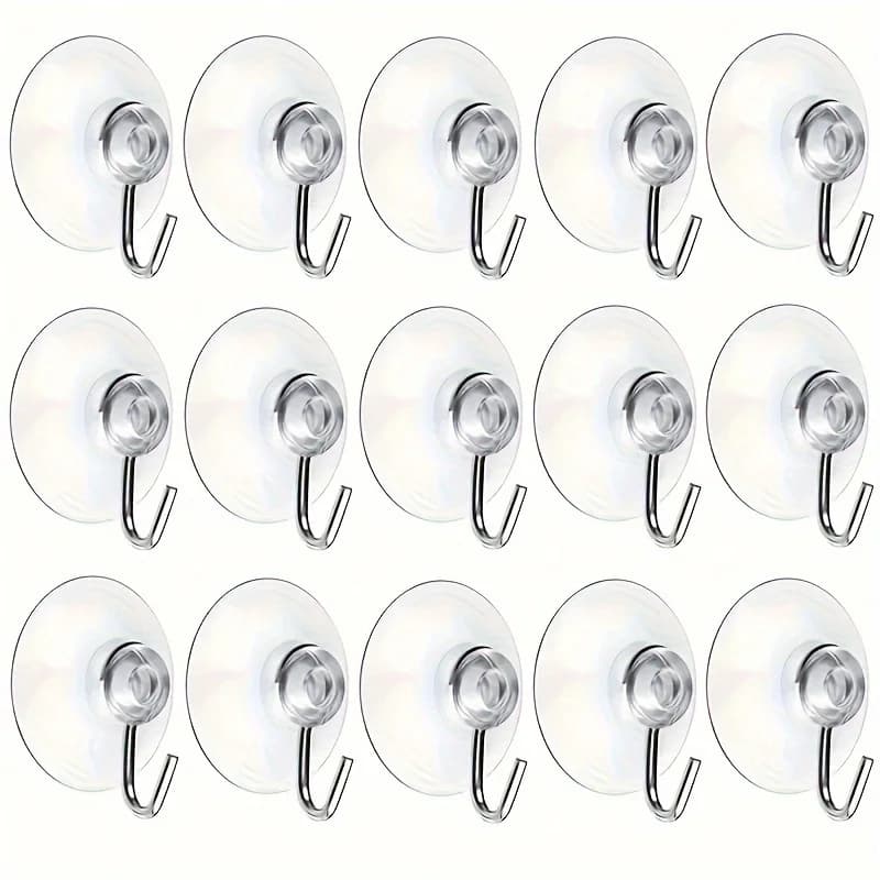 Clear Suction Cup Hooks with Metal Hooks - Traditional Style, Easy Install, Wall Mount, Plastic, for Kitchen, Bathroom, Shower,
