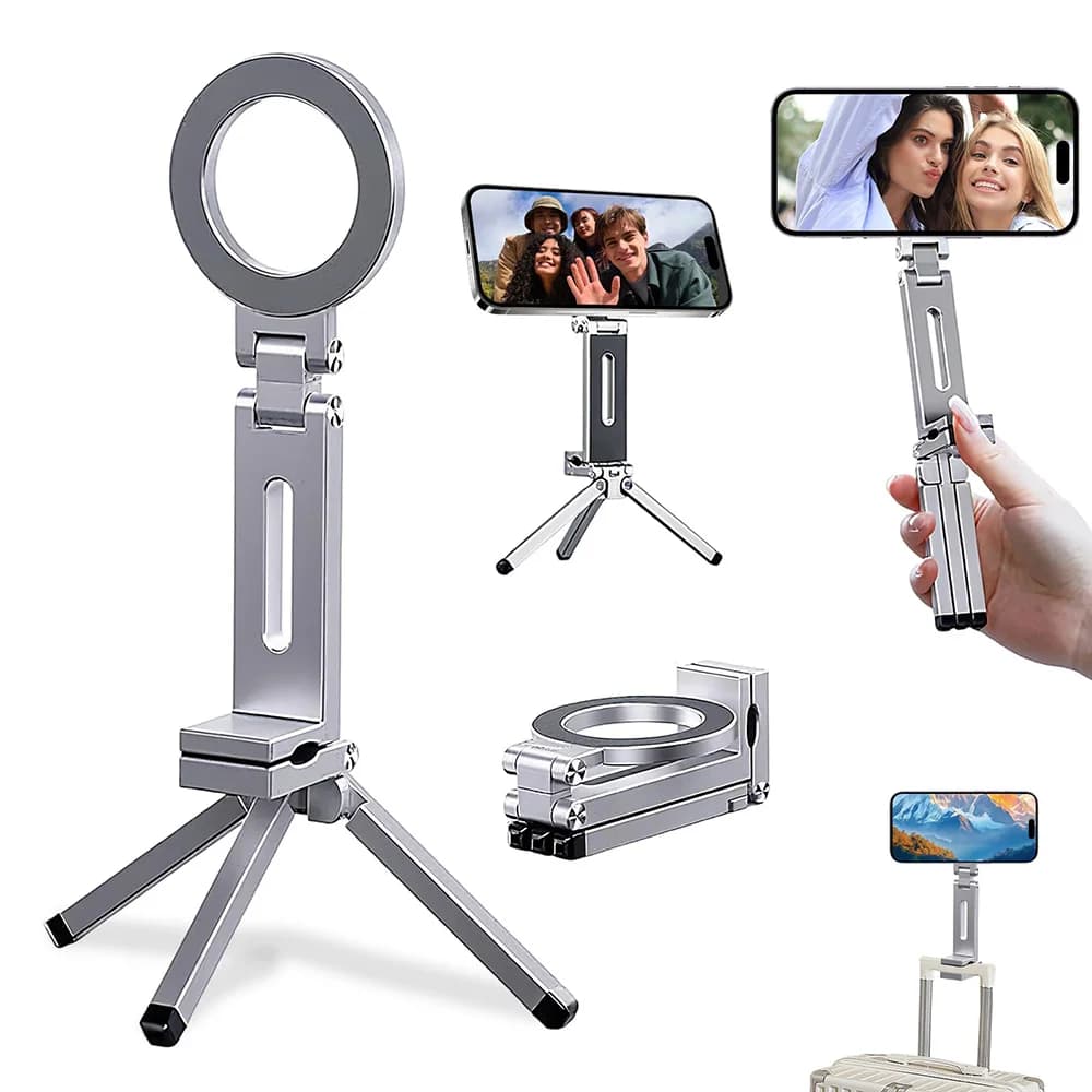 Phone Tripods Magnetic Phone Holder Stand Foldable 360° Rotation Universal Smartphone Bracket Travel Airplane Desktops Support