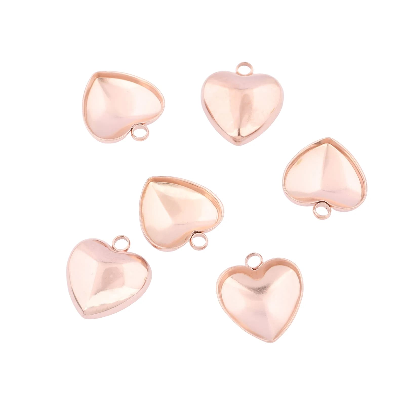 20pcs Stainless Steel 12mm Heart Pointback Cabochon Bezel Cup Settings Rose Gold Pendant Tray Blanks For Earrings Making