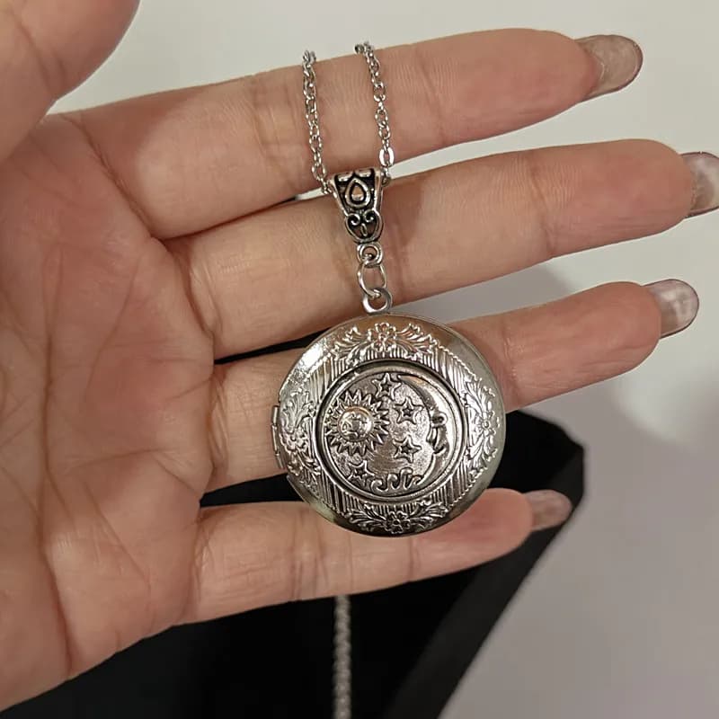 Vintage Sun Moon Phase Stainless Steel Pendant Necklace Fashionable Astral Jewelry with Lock Design