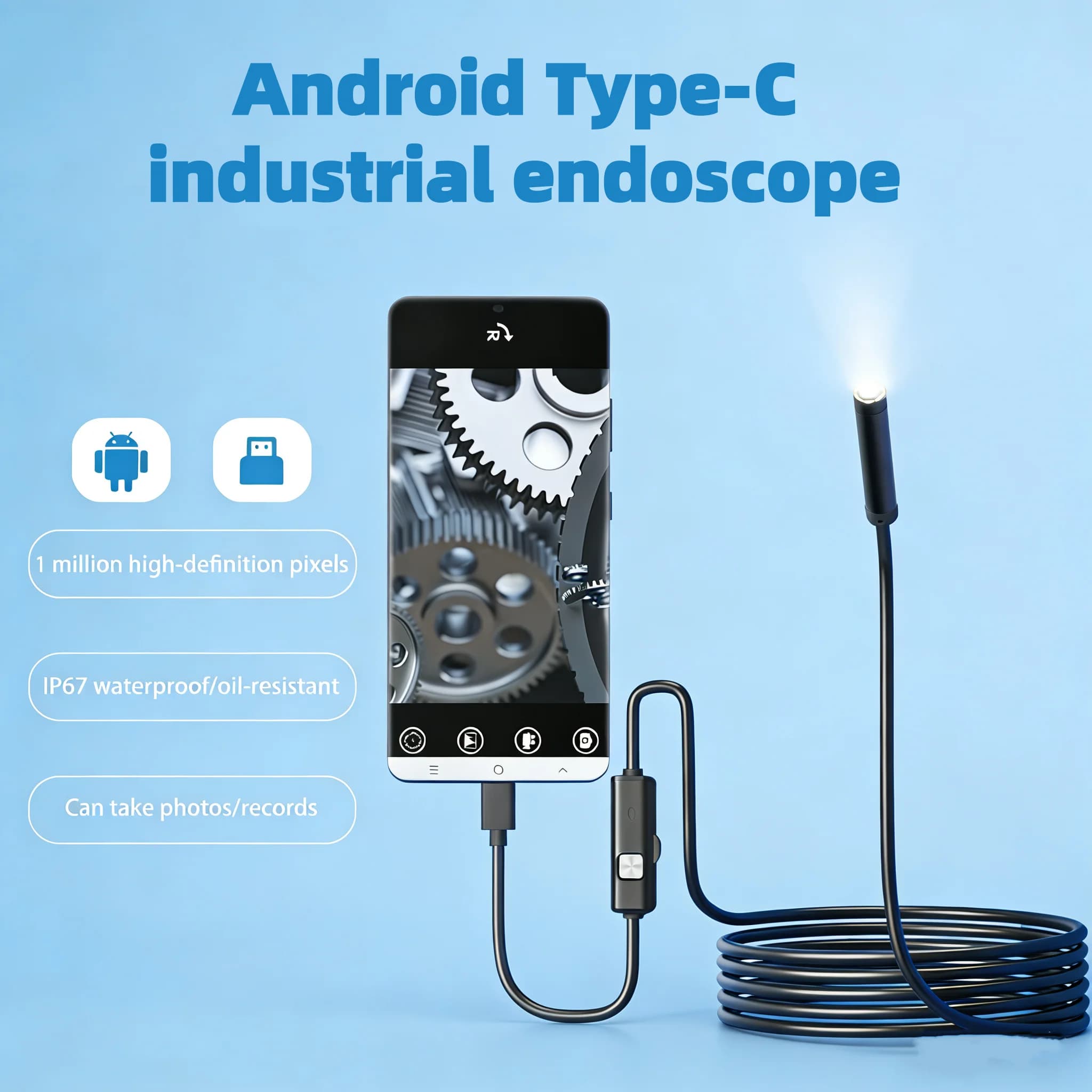 7.0MM TYPE-C IP67 Endoscope Photographic Machine Waterproof 6 LED USB Adjustable Android Inspection Periscope Cameras for Phone PC 2026 New