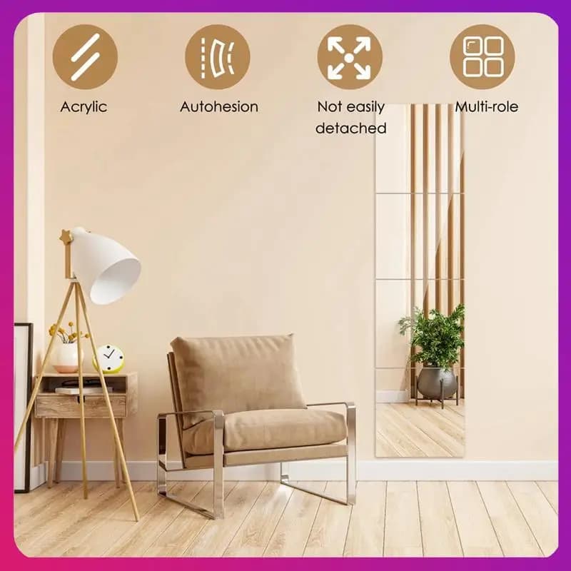 4 Pezzi Specchio Autoadesivo Non In Vetro Sottile Flessibile Decorazione Della Parete Fai Da Te Specchio Per La Famiglia Camera Da Letto Armadio Bagno Durevole, S