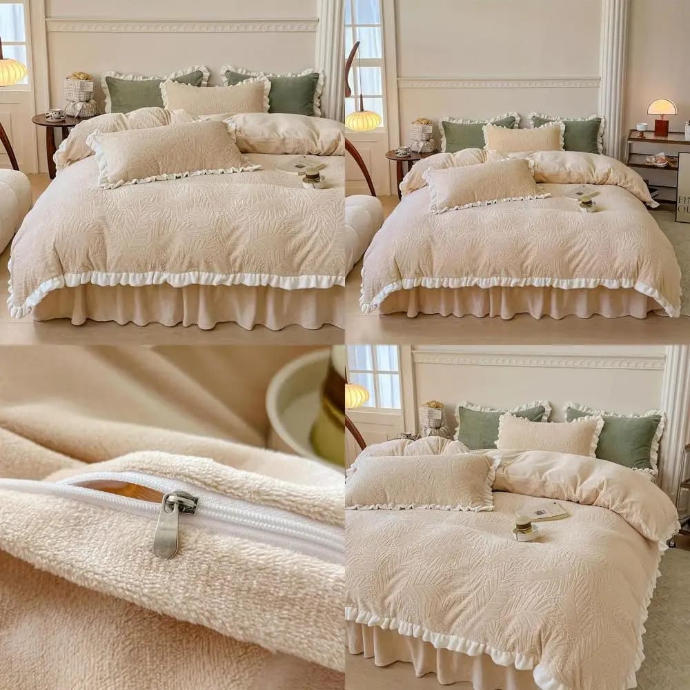 Beige velvet king-size duvet set, soft and warm ecological bed linen for autumn/winter, ideal for bedrooms and guests