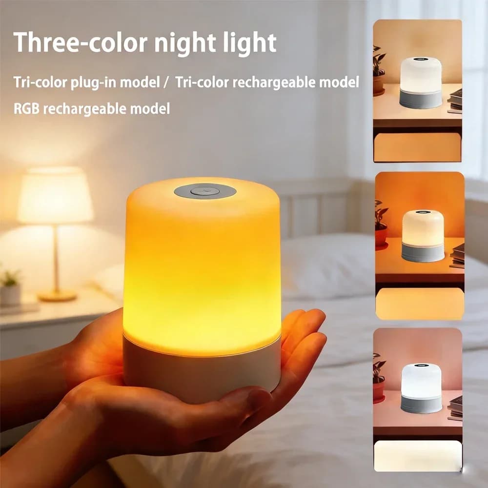 Rechargeable LED Night Lamp, Bedroom Desk Lighting, Decorative Lamp with RGB Touchscreen for Reading