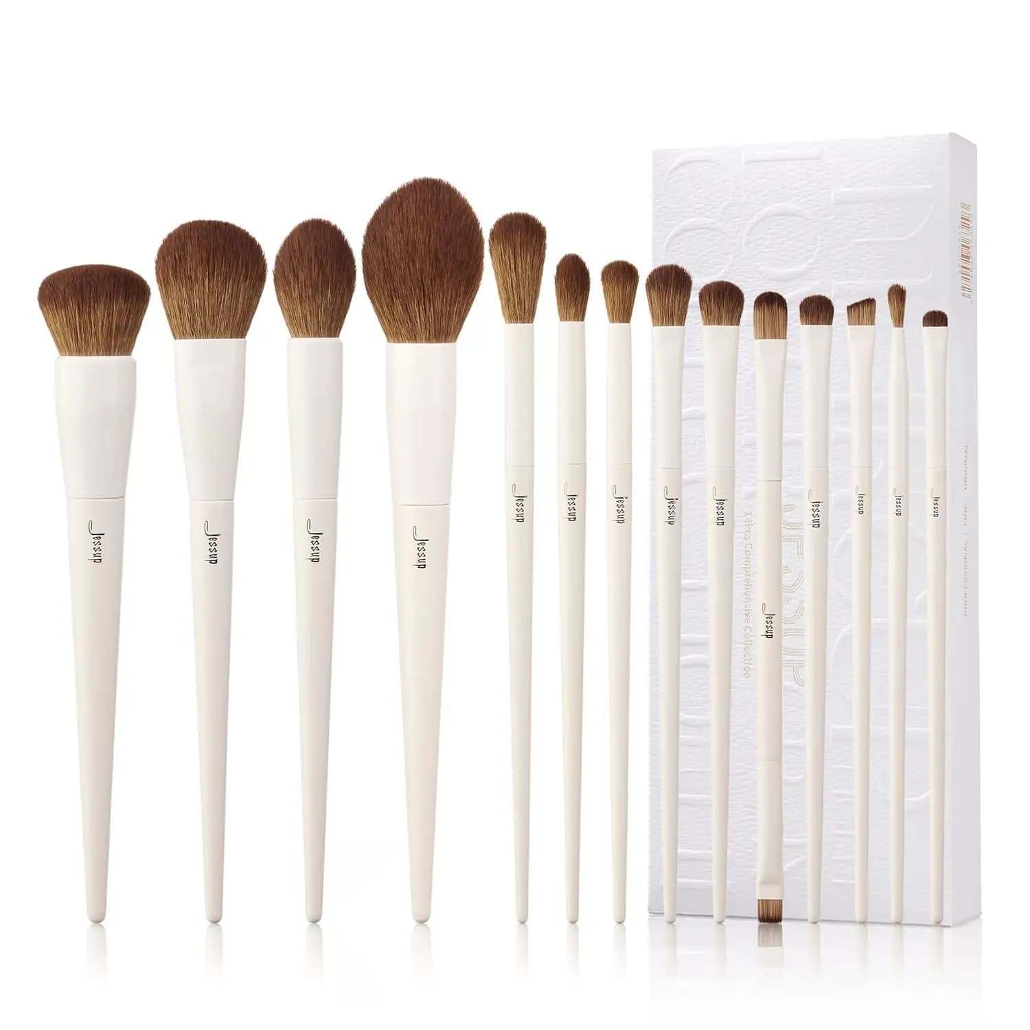 Set di pennelli per trucco sintetici premium da 14 pezzi per fondotinta, contorno, fard, correttore, ombretto, kit di rivestimento per sfumare, grigio chiaro