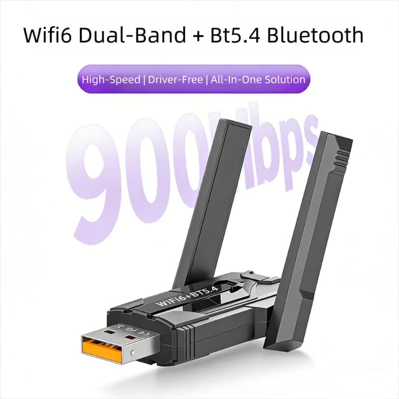 Adattatore WiFi USB 900Mbps Dual Band Bluetooth 5.4 2 in 1, Dongle Wi-Fi 6 Wireless per PC/Laptop, Senza Driver per Win10/11