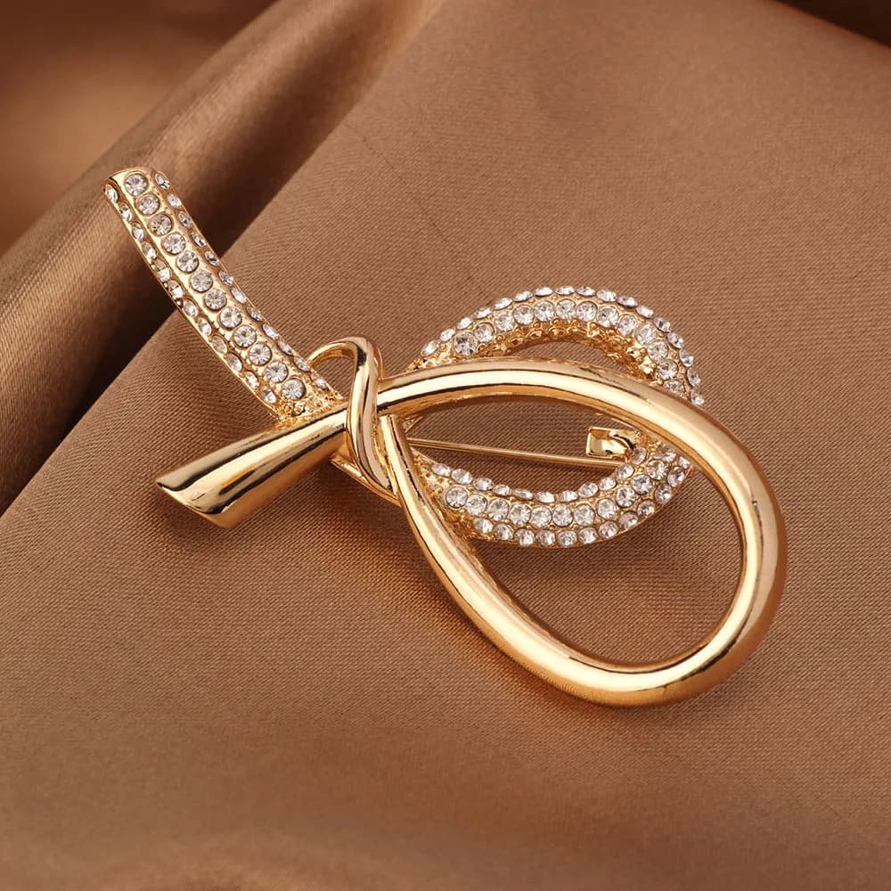 Spille con fiocco di strass in metallo di lusso leggero per le donne spille con spilla di cristallo minimalista elegante festa in ufficio regali di gioielli di fascia alta