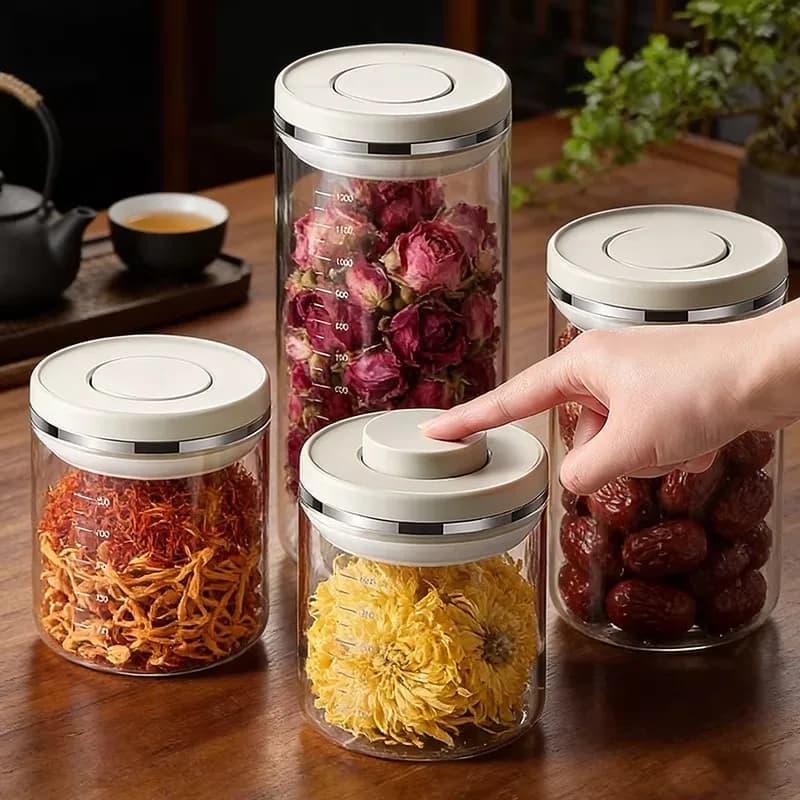 Glass Jar Micro Vacuum Sealed Jar Press Moisture-proof Flower Glue Tangerine Peel Storage Coffee Bean Storage
