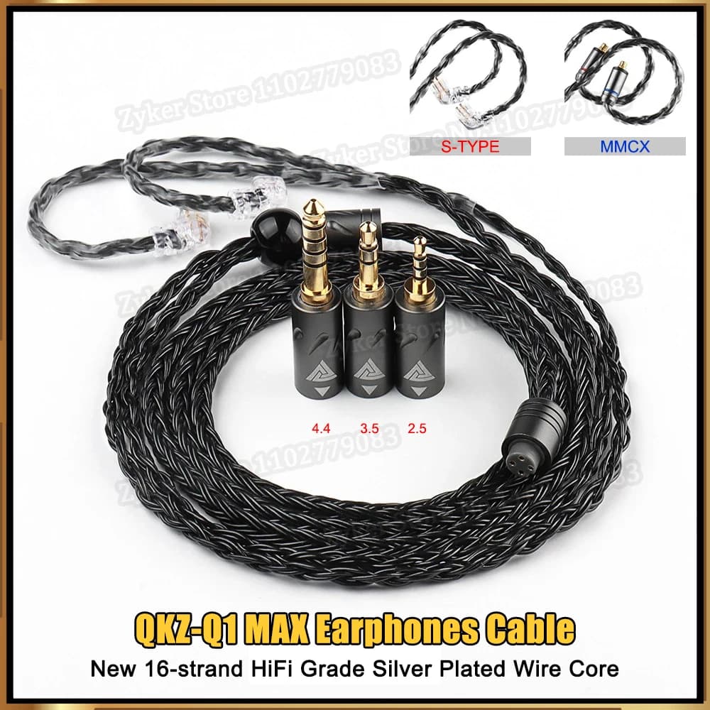 QKZ Q1 MAX Cavo audio per cuffie Cavo MMCX S-TYPE placcato argento da 16 piedi di grado HiFi QDC KZ C per QKZ HBB ZXT AS16 PRO ZSN PRO X