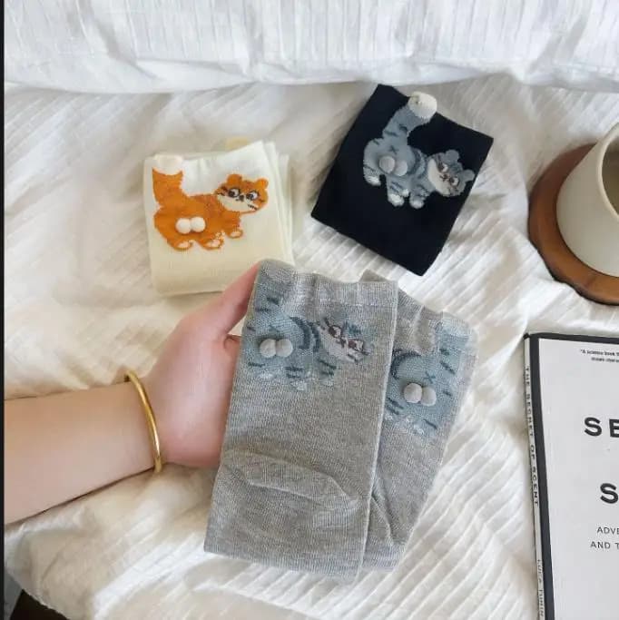 1/3 pair of three-dimensional socks printed with cat for men and women, soft and comfortable, absorbing sweat, breathable, casual, for couples