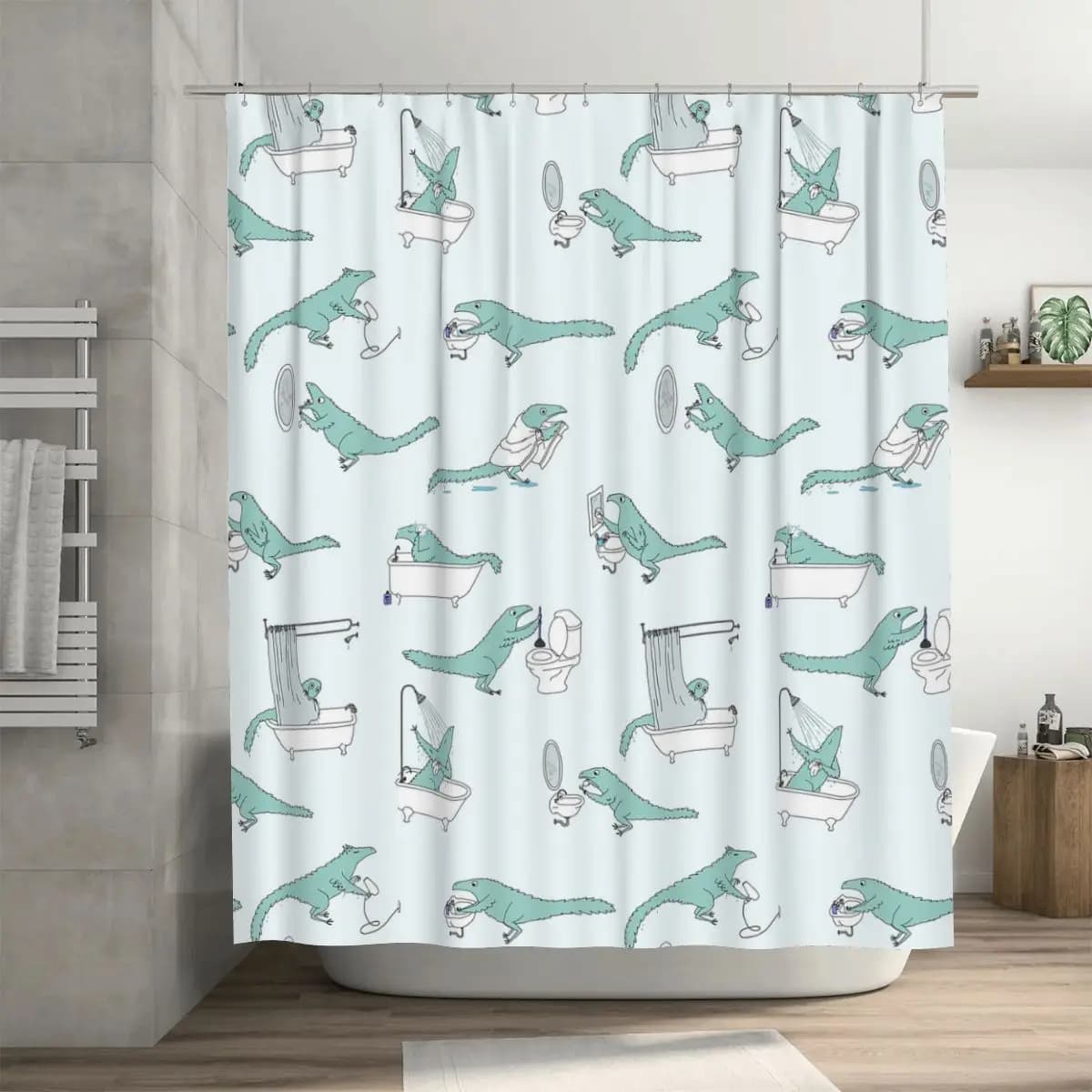 Tenda da doccia con motivo dinosauro per bagno, tende da bagno impermeabili in poliestere con ganci
