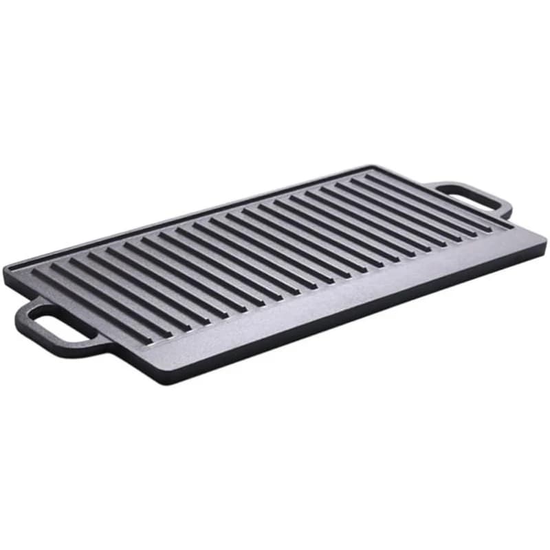 Uncoated Cast Iron Grill Plate Striped Griddle Pan Household Frying Tray Double Sided BBQ Plate Camping Steak Grilling Tool