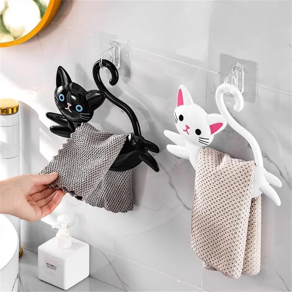 Un grazioso portasciugamani a forma di gatto, adatto per il bagno