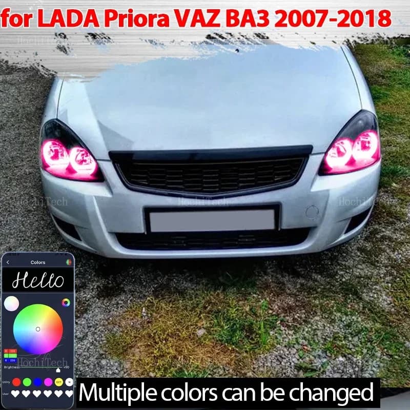Luci LED RGB con controllo tramite App, Anelli Luminosi Angel Eyes, Luci Diurne DRL per LADA Priora VAZ Sedan e Hatchback 2007-2018