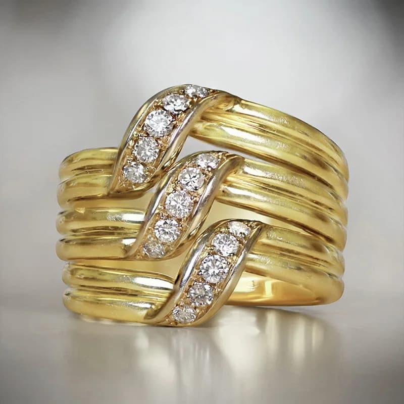 Fashion exaggerates the geometric ring with exquisite multi-layer zircons for women Gift of accessories for European lightweight luxury jewelry