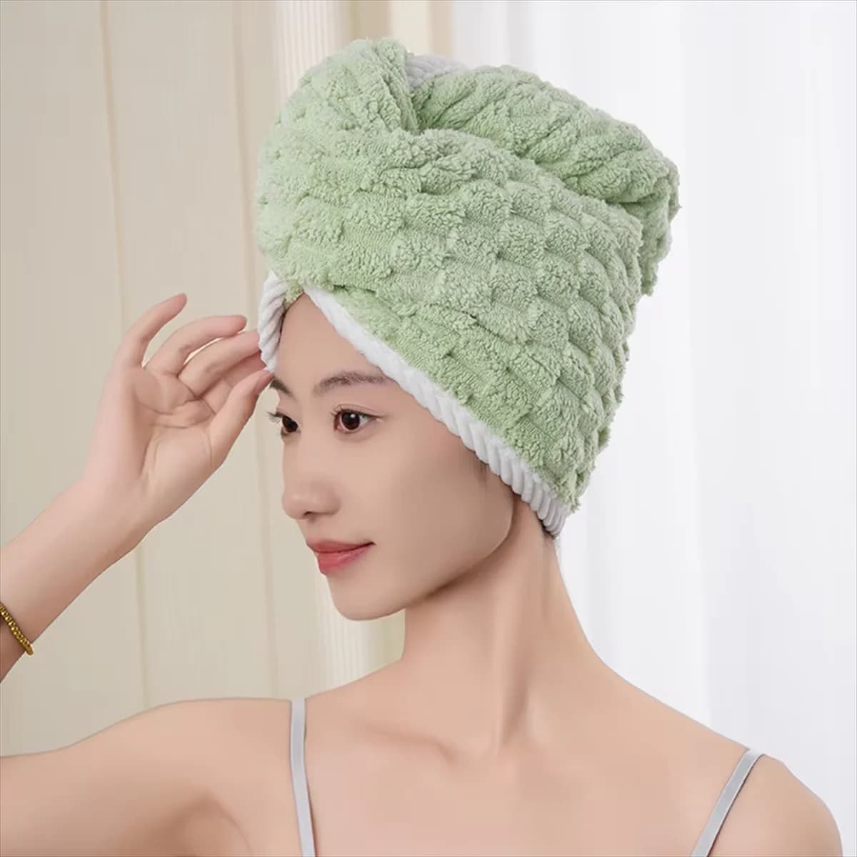 Microfiber hair towel, cationic velvet dry hair head thickened, water absorption and quick drying striped bath head