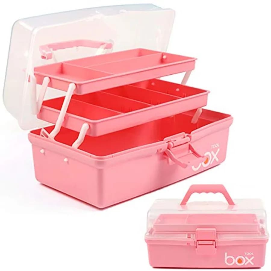 3 Level Plastic Portable Organizer, Foldable Box with Handle and Adjustable Dividers, Multipurpose