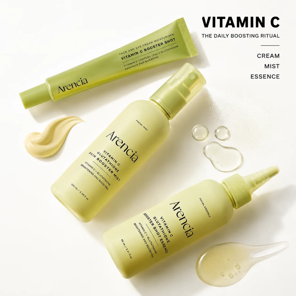 Arencia Vitamin‑C Glutathione Facial Essence/Brightening Mist/Face‑Eye Cream Deep Hydrating Anti‑Oxidation Dull Skin Repair Kit