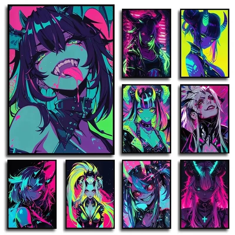 DIY Neon Devil Anime Weman Diamond Painting Cyberpunk Manga Mosaic Handmade Art Creative Gift Home Decoration