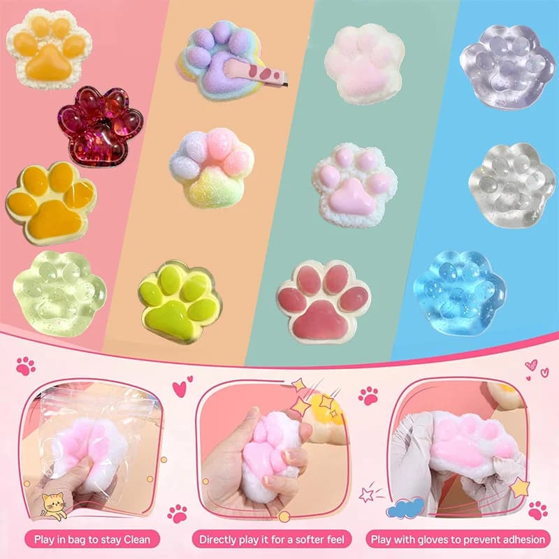 1pc Cat Paw Sticky Squishy Soft Slow Rebound Stress Relief Squeeze Toy Adult Decompression Fidget Toy ASMR Sensory Hand Play Toy