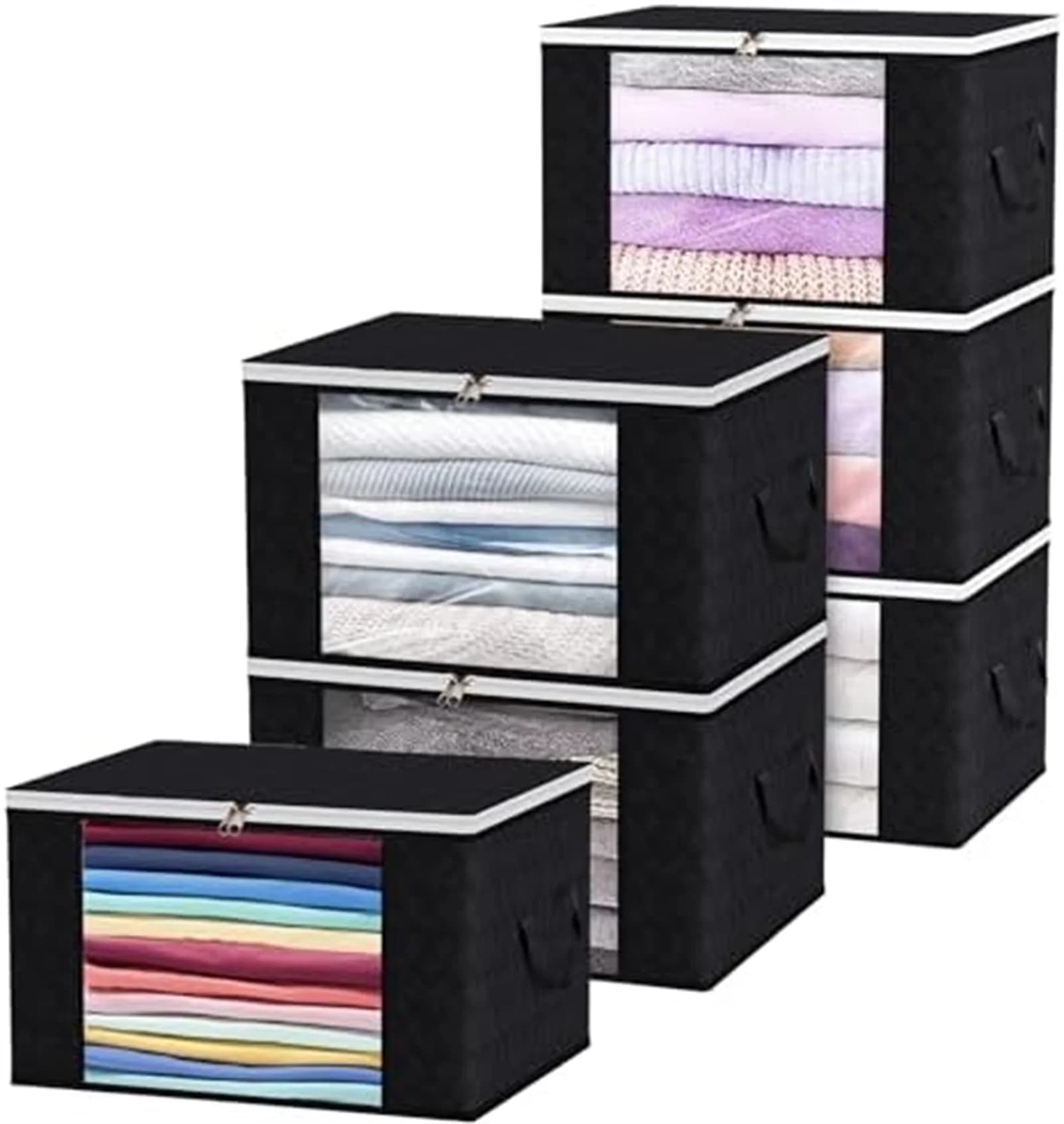 Set di 6 Scatole per la Conservazione dei Vestiti da 90L, Contenitori Pieghevoli per Trapunte, Coperte e Abiti