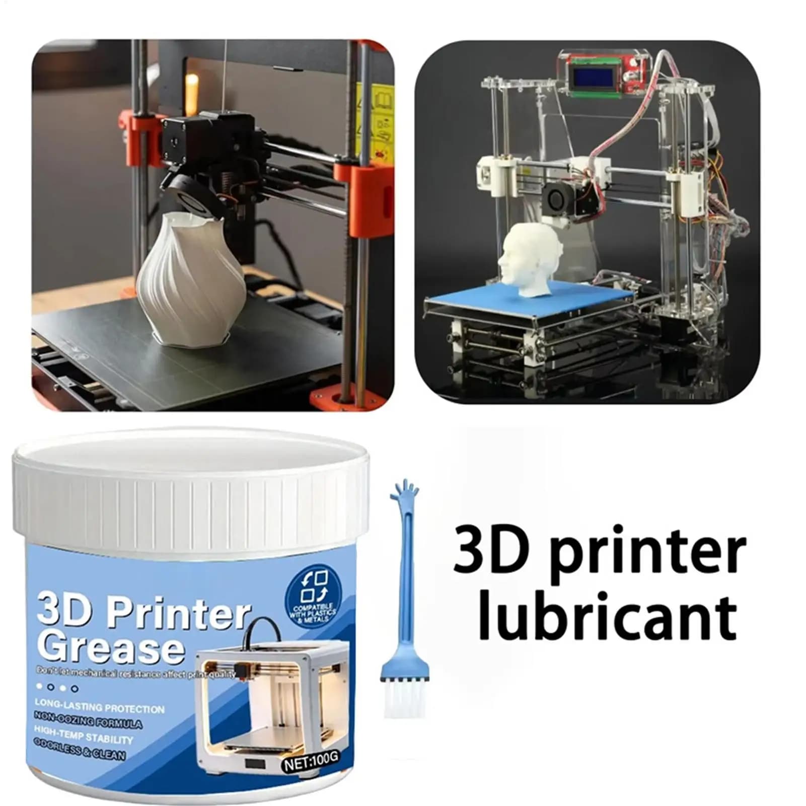 Grasso per Stampanti 3D 100g, Olio Lubrificante per Cuscinetti con Pennello, Olio per Stampanti 3D, Modellismo Ferroviario, Motori, Guide Lineari e Macchinari