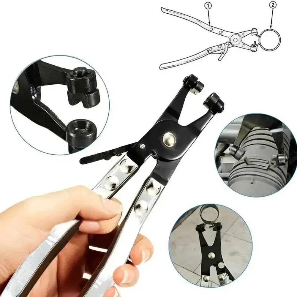 Pinza per clip per tubi dell'acqua per auto, attrezzo di bloccaggio a ganascia girevole per la rimozione e l'installazione di fascette stringitubo a fascia piatta di tipo ad anello