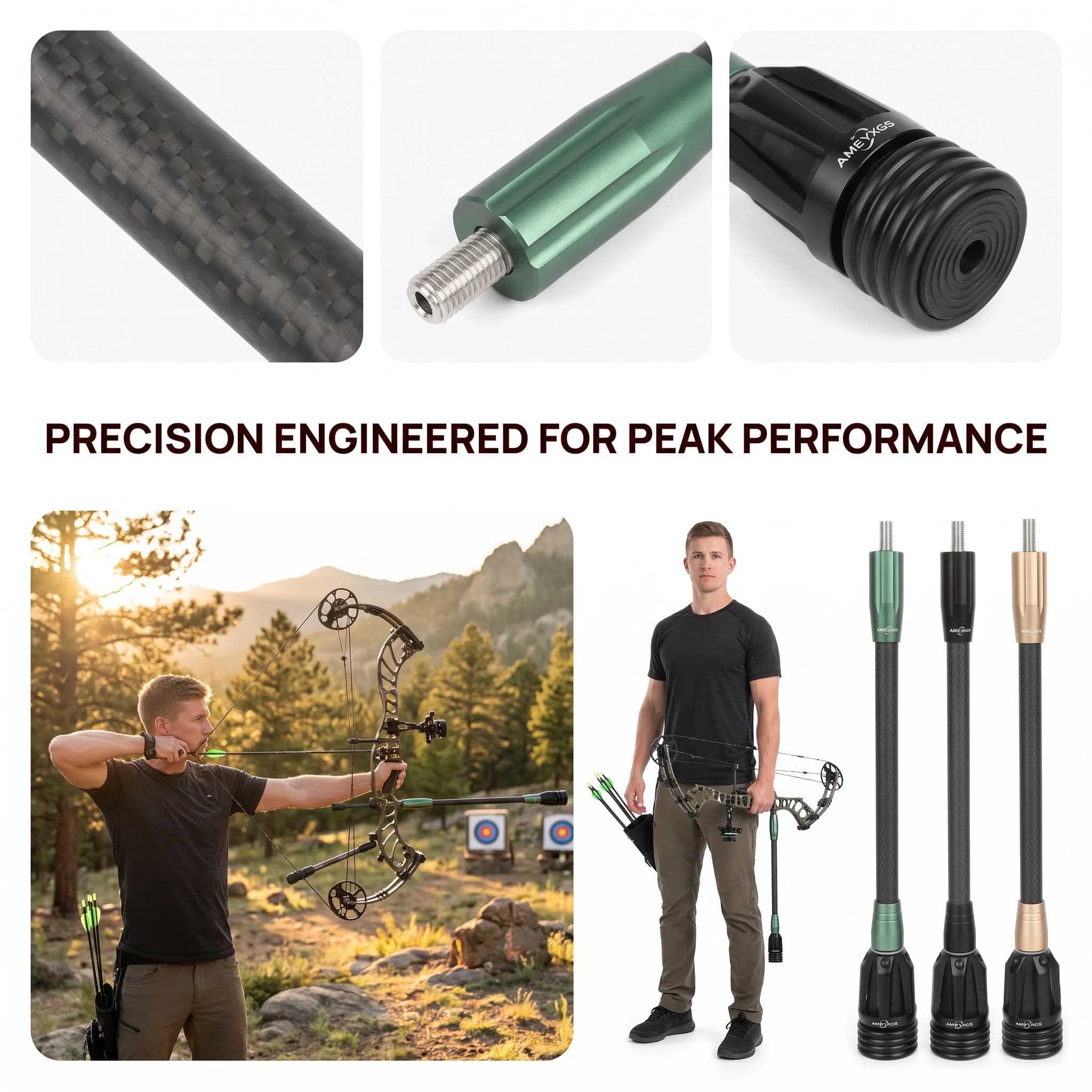6/8/10/12 Inch Archery Balance Bar Stabilizer 3k Carbon Rod Shock Absorber for Recurve Compound Bow Hunting Target Shooting