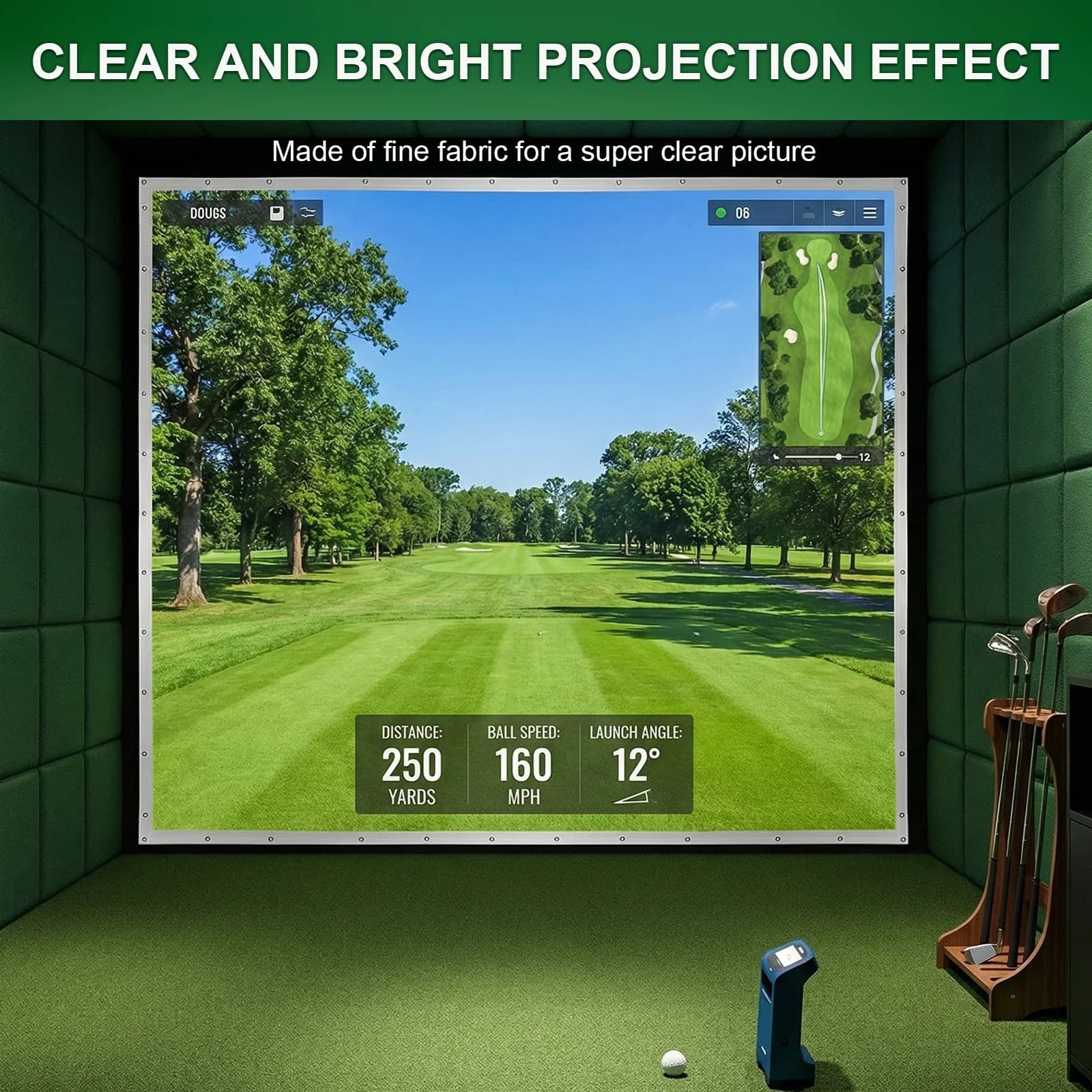 Schermo per Simulatore di Golf con Corde Elastiche, Sfondo per Simulatore di Pratica Golf per Allenamento Indoor/Outdoor