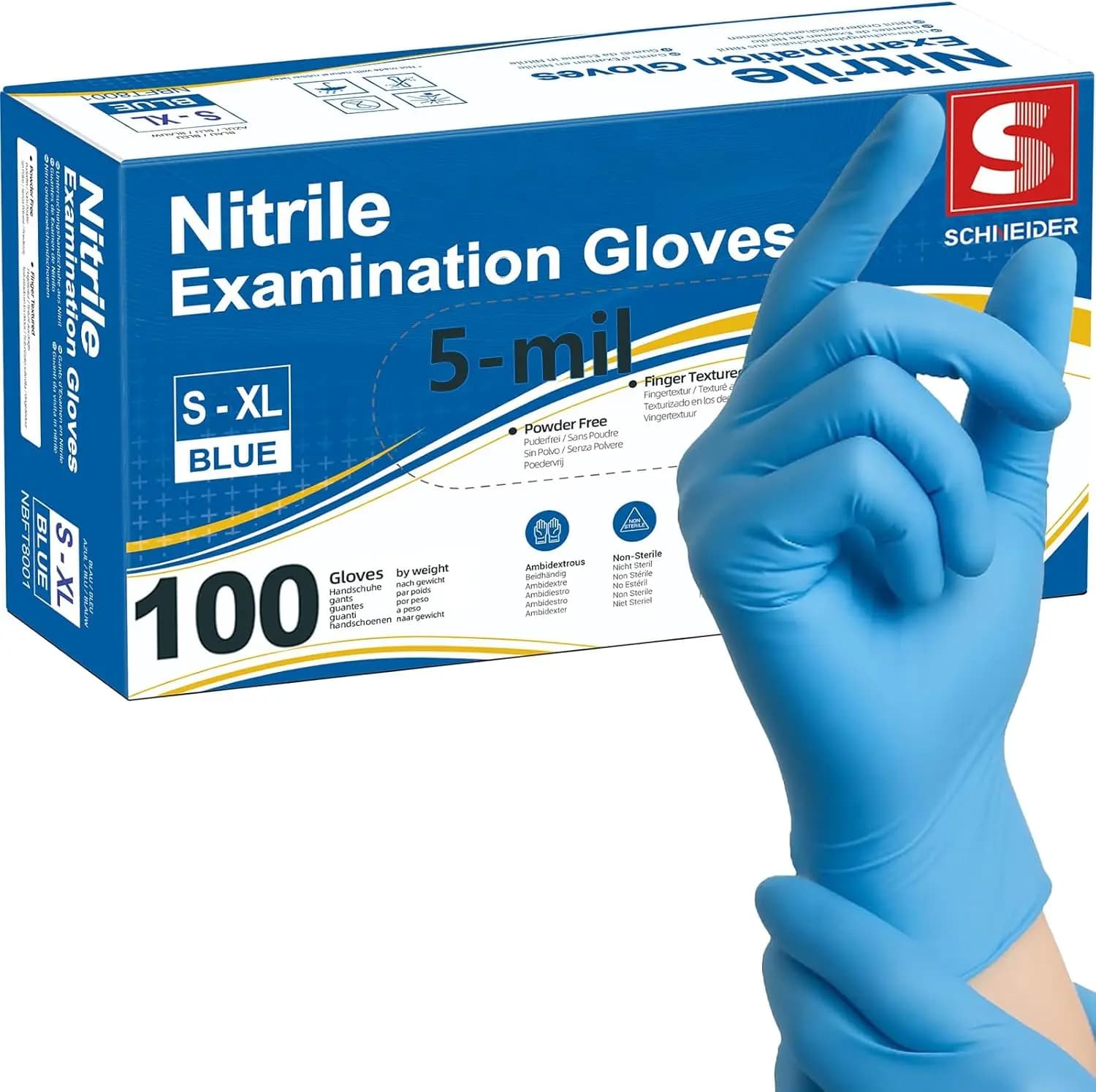 Guanti in Nitrile per Esami, 5 Mil, Senza Lattice e Senza Polvere, Guanti Monouso con Presa Testurizzata per Uso Medico