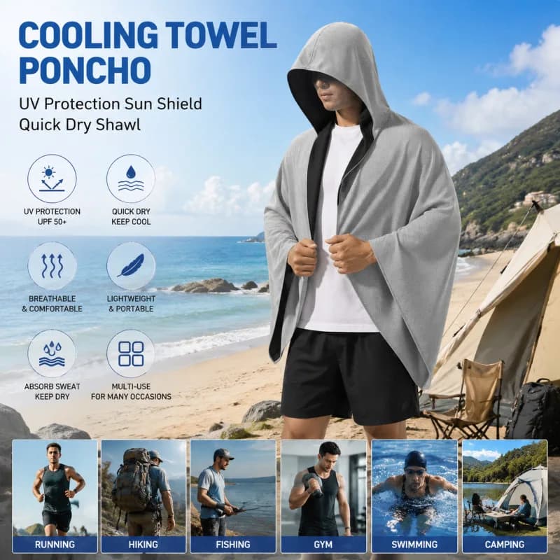 Cooling Towel Poncho UV Protection Sun Shield Quick Dry Shawl Camping Gym Sunscreen for Swimming Sports Wipe Sweating Towel