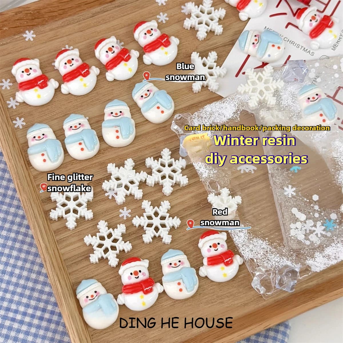 Winter Christmas Snowman Snowflake Resin Accessory Card Sleeve Handmade DIY Scrapbook Craft Jewelry Ornament Applique Kit 5-30pc