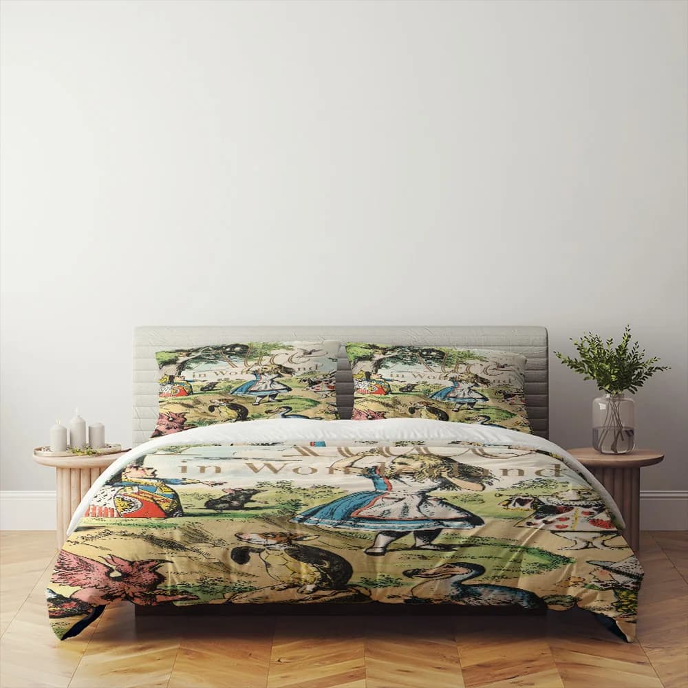 Set copripiumino Alice nel Paese delle Meraviglie senza lenzuolo, set biancheria da letto per letto singolo, matrimoniale, king size, queen size, full size, twin size
