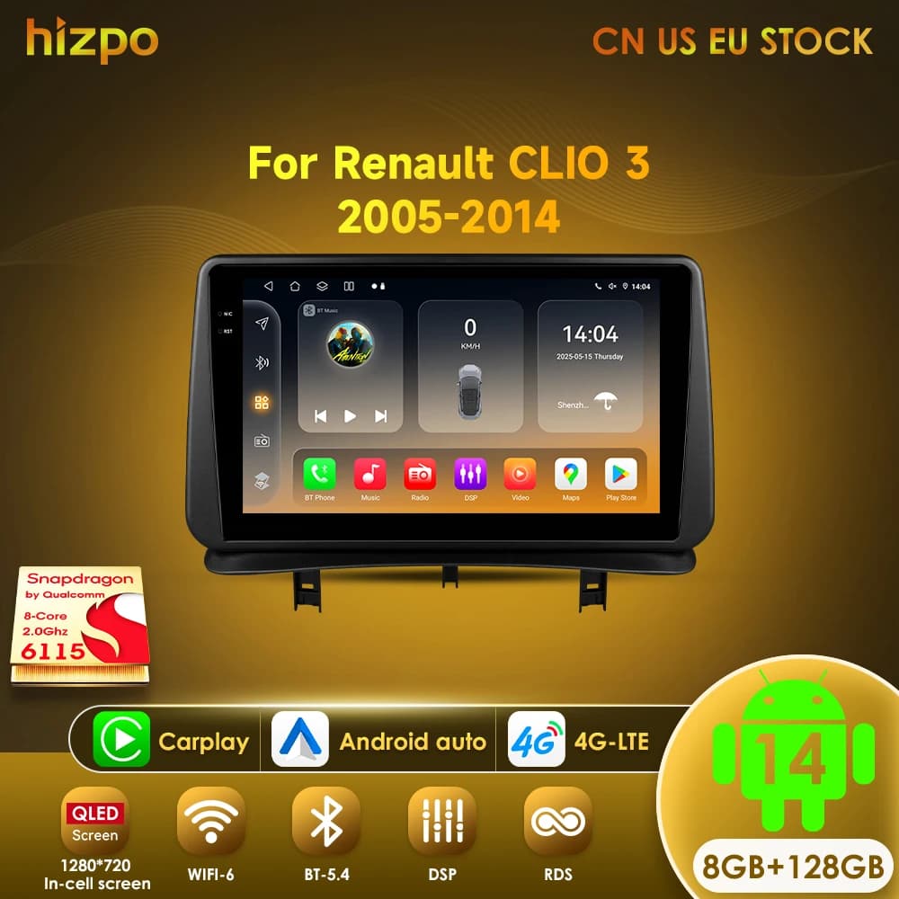 Hizpo 2 Din Android Autoradio Per Renault Clio 3 2005 2006 2007 2008 2009-2014 Autoradio Multimedia di Navigazione CarPlay 4G Stereo