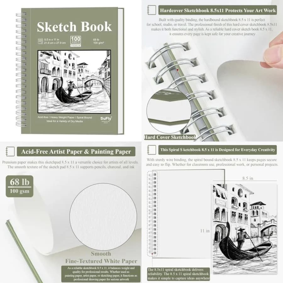 Sketch Book 8.5 x 11, Sketch Pad, Pack of 1 68lb/100gsm,100 Sheets Spiral Sketchbook, Acid Free Drawing Paper, Sketch Pads for