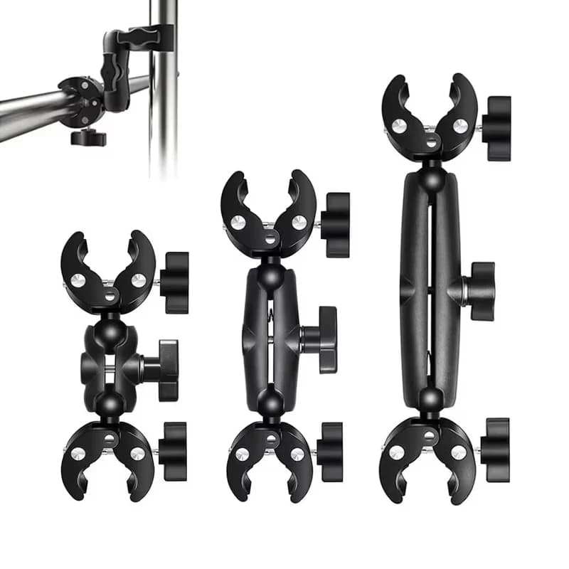 Adattatore per montaggio fotocamera, clip per manubrio moto, morsetto a granchio per fotocamera, GoPro, luce LED, riprese video, ciclismo, cellulare