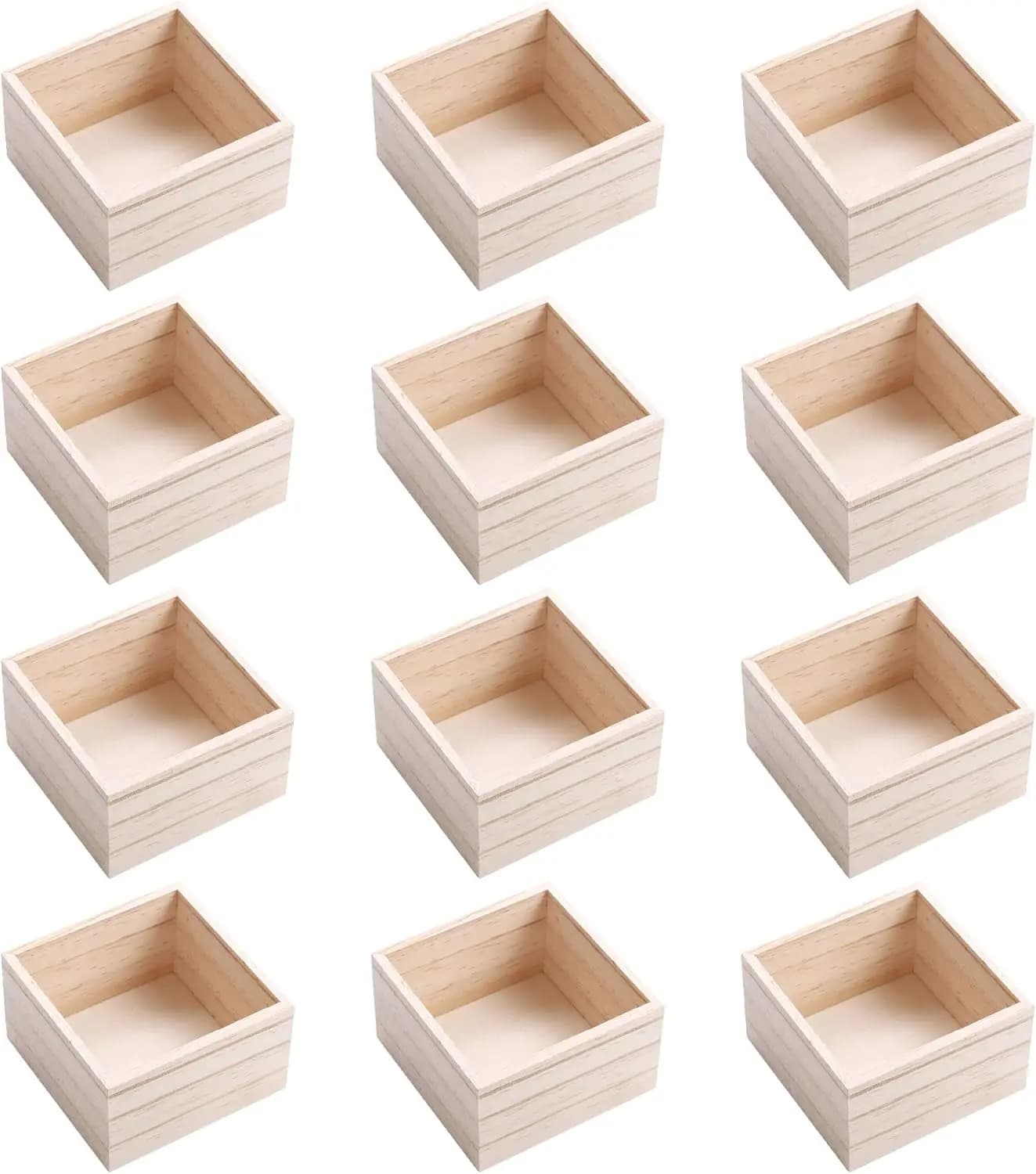 Set di 12 Scatole in Legno Rustico 4x4 per Artigianato, Conservazione e Decorazione Casa