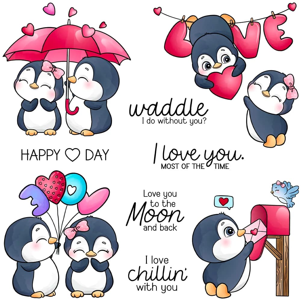 Mangocraft Love Balloons And Penguins Cutting Dies Clear Stamp san valentino fai da te Scrapbooking Metal Dies timbri in Silicone per carte